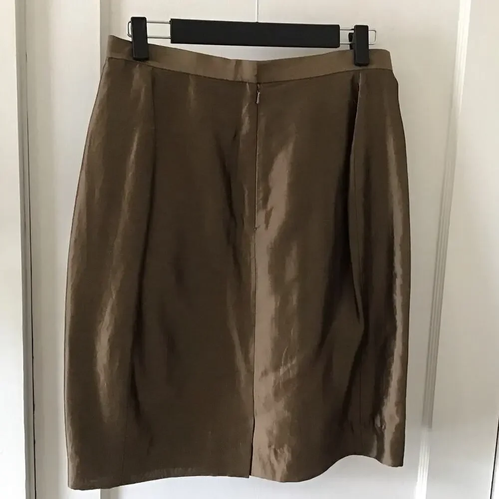 Emanuel Emanuel Ungaro Vintage Brown Linen Blend Pencil Skirt 12/46